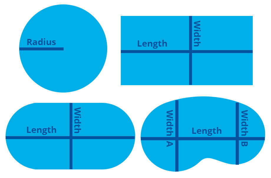 pool volume measurements for round, rectangular, oval, and kidney shaped pools